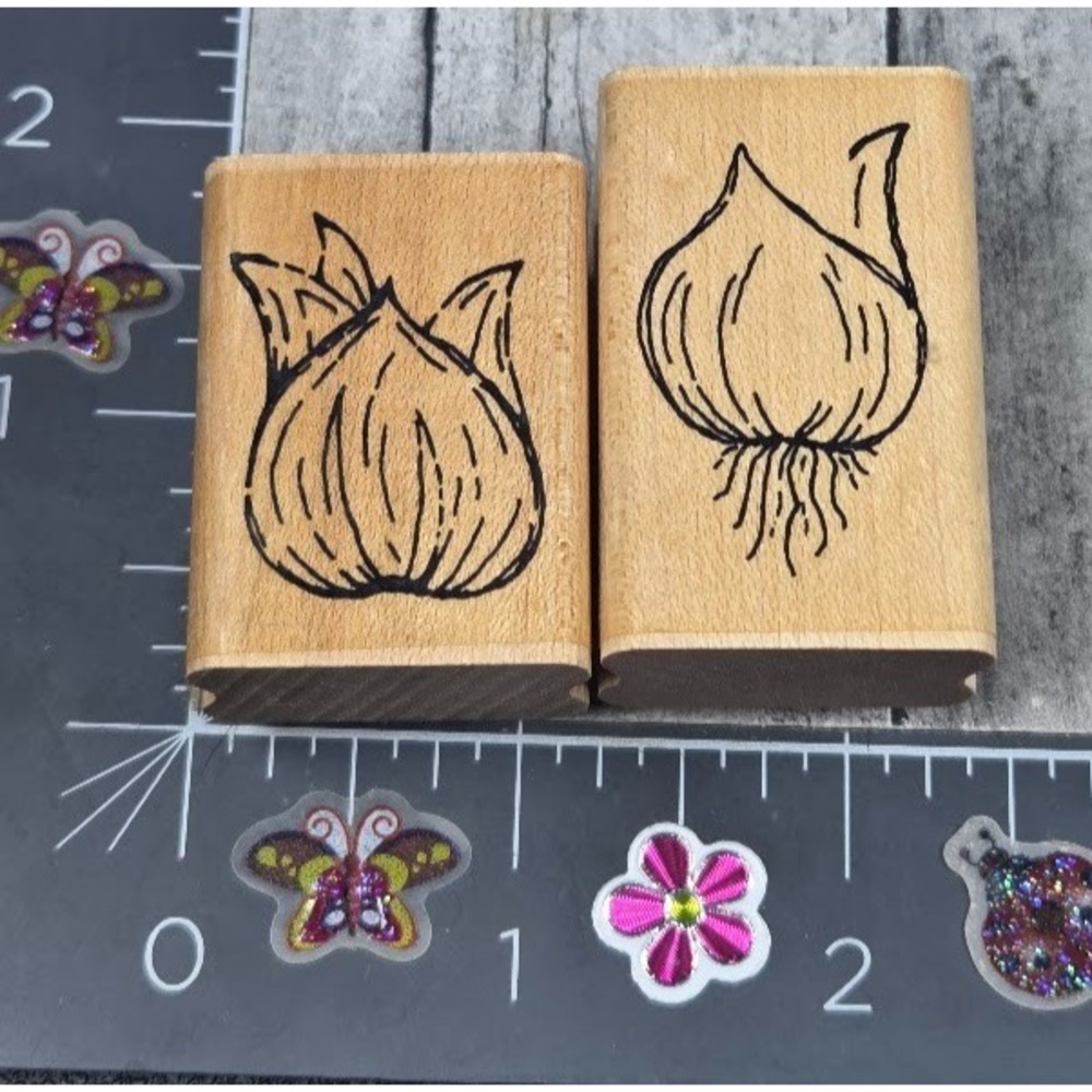 Close To My Heart Flower Bulbs Lot of 2 1X1.5 Rubber Stamp Wood #Q61
